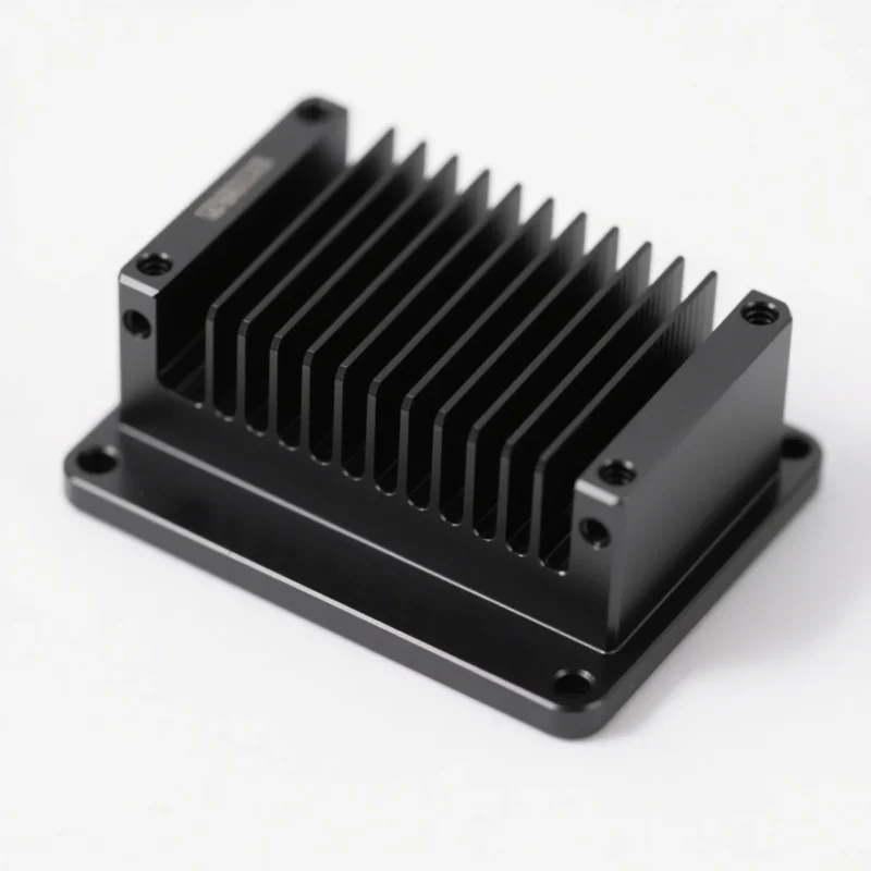 Precision milled black anodized electronic enclosure with heat fins